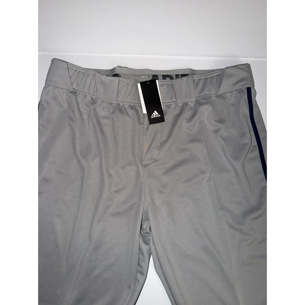 Adidas Men 2XL Icon Pro Gray Baseball Pants Stretch Elastic Blue Logo Stripe NWT